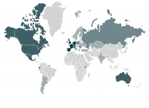 The map with highlighted the countries of our readers